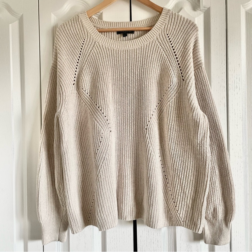 Banana Republic Relaxed Fit Knit Sweater Women’s L Cream Cozy Chunky Warm Argyle - Picture 4 of 10